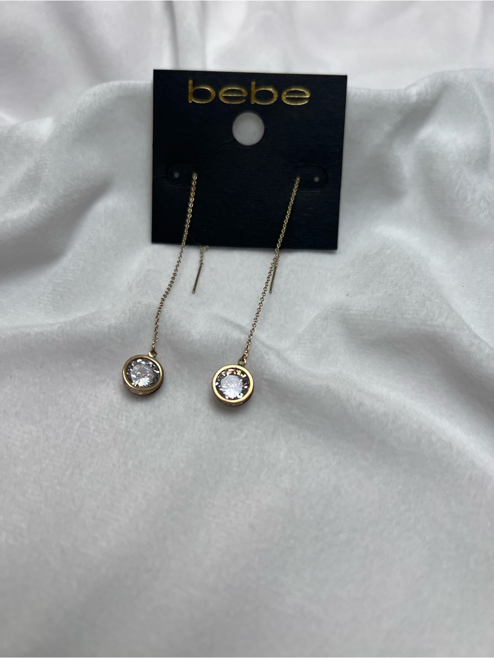 bebe Gold Threader Earrings with Clear Stones NWT fashion